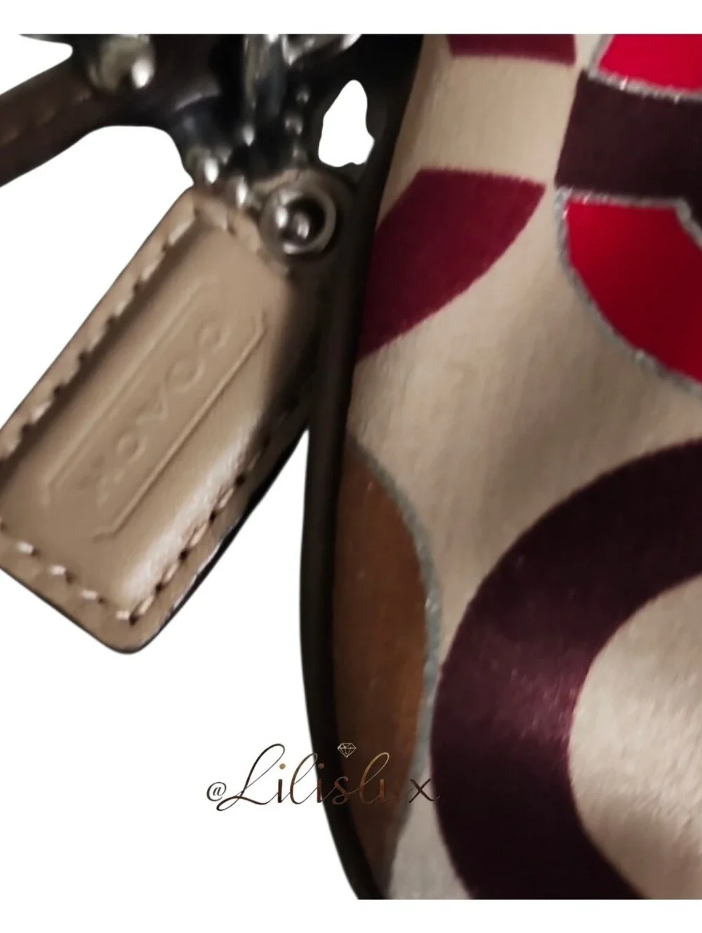Coach Brown and Red OP Art Signature Satin And Leather Wristlet Vintage Y2K
